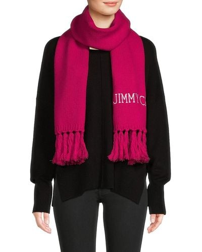 Jimmy Choo Logo Tassel Wool Scarf - Pink