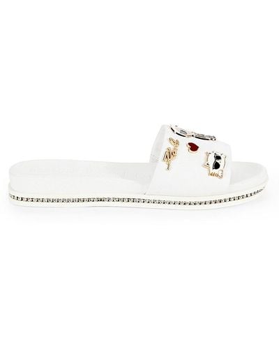 Karl Lagerfeld Jeslyn Graphic Pin Leather Slides - White