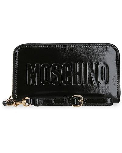 Moschino Logo Leather Zip Around Wallet - Black