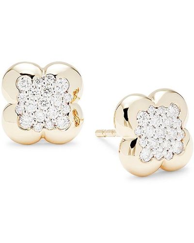 Saks Fifth Avenue 14k Yellow Gold & 0.39 Tcw Diamond Clover Stud Earrings - Metallic