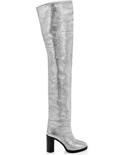 Isabel Marant Lurna Metallic Leather Over The Knee Boots - Grey