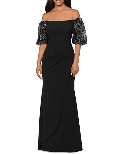 Xscape Off The Shoulder Beaded Sleeve Gown - Black
