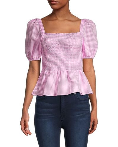 French Connection Artina Smocked Gingham Peplum Top - Purple