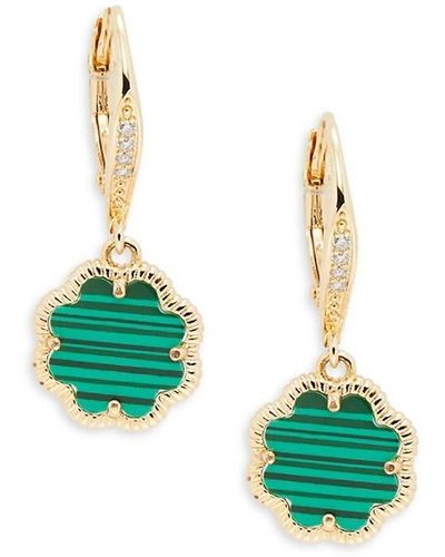 Sterling Forever 14K Goldplated, Malachite & Cubic Zirconia Clover Drop Earrings - Multicolor