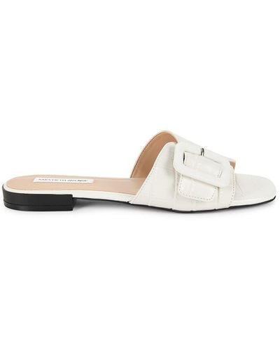 Saks Fifth Avenue Brooklyn Croc Embossed Leather Sandals - White