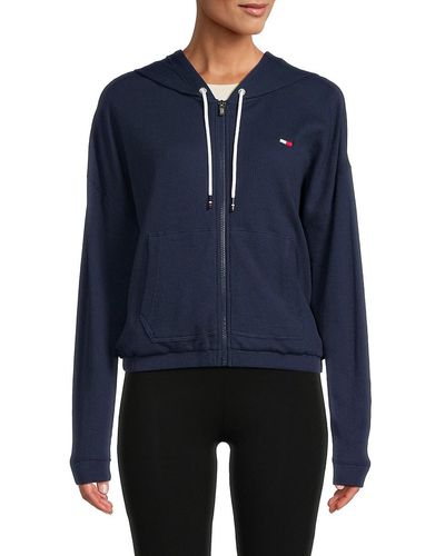Tommy Hilfiger Waffle Front Zip Hoodie - Blue