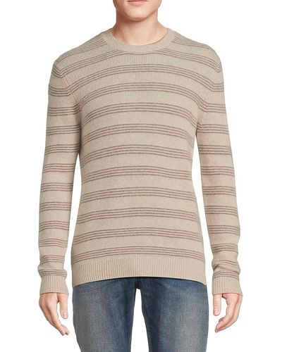 Saks Fifth Avenue Striped 100% Cashmere Crewneck Sweater - Natural