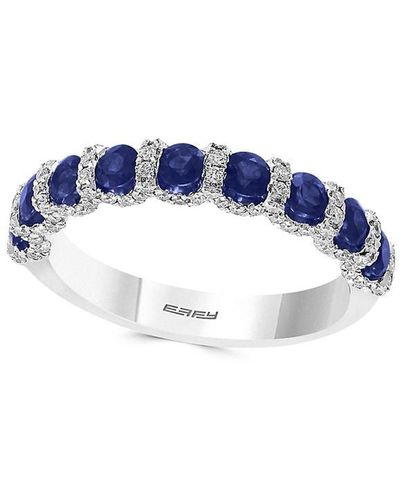 Effy 14k White Gold, Sapphire & Diamond Band Ring - Blue