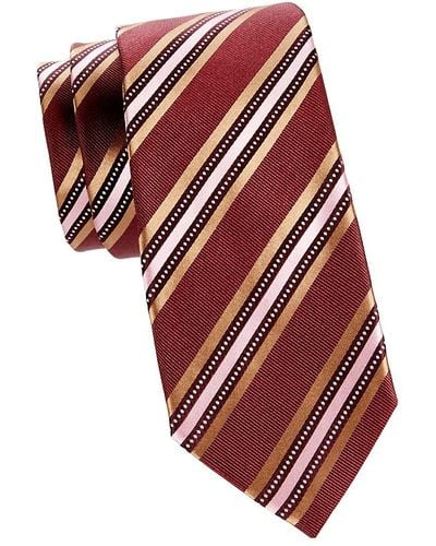 Canali Striped Silk Twill Tie - Red