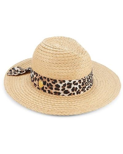 Vince Camuto Animal Print Trim Panama Hat - Natural