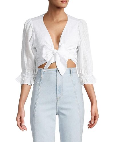Design History Textured Bow Crop Top - White
