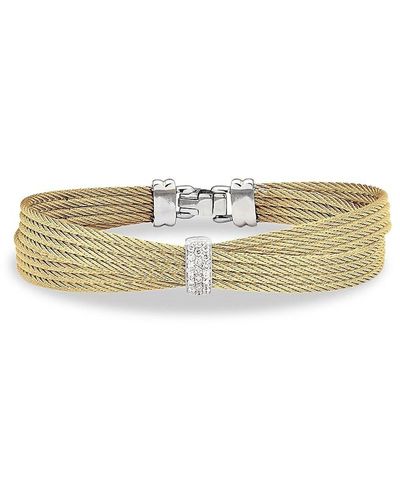 Alor Classique Stainless Steel, 18k White Gold & Diamond Bangle Bracelet - Natural