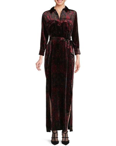 L'Agence Cameron Paisley Velvet Shirt Dress - Black