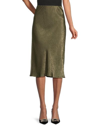 Bobeau Solid Satin Midi Skirt - Green