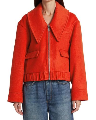 Ganni Cropped Wool Zip-up Jacket - Red