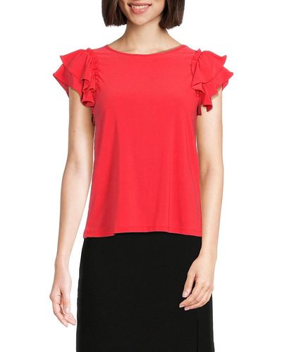 Philosophy By Republic Ruffle Sleeve Crepe Top - Red