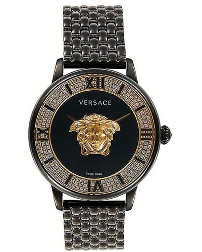 Versace 38mm Black Ip Stainless Steel & Diamond Bracelet Watch
