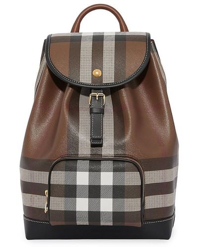 Burberry Medium Check Coated Canvas Backpack - Brown