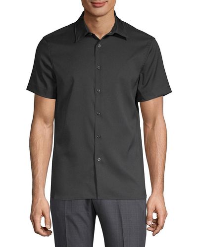 Perry Ellis Slim Fit Short Sleeve Button Down Shirt - Black