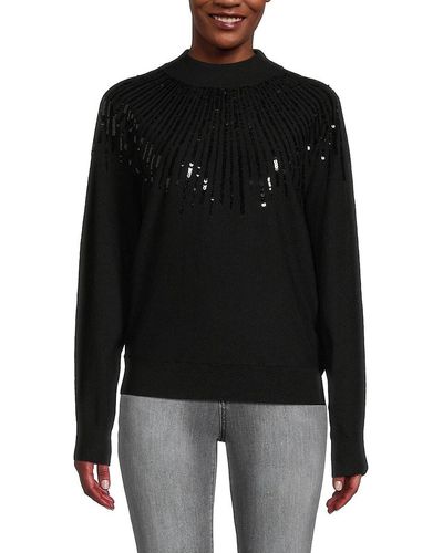 Elie Tahari T Tahari Sequin Dolman Sweater - Black