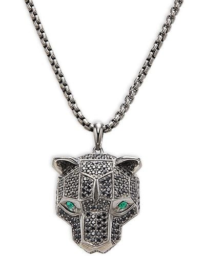 Effy Sterling Silver, Emerald & Black Spinel Panther Pendant Necklace