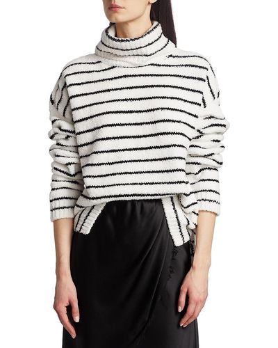 ATM Chinelle Funnelneck Striped Sweater - White