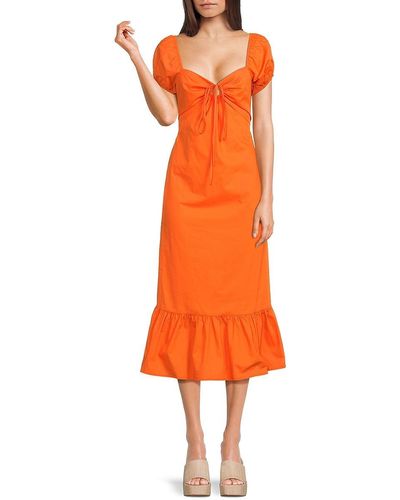 Greylin Puff Midi A Line Dress - Orange