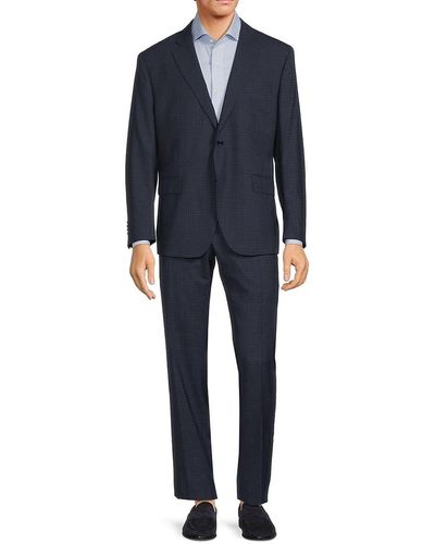 Saks Fifth Avenue Classic Fit Plaid Wool Suit - Blue