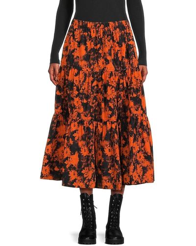 KENZO Print Tiered Maxi Skirt - Orange
