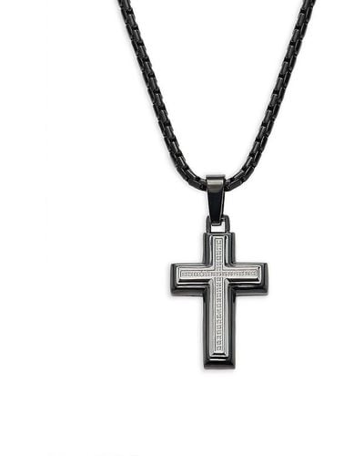Esquire Ip Stainless Steel & 0.1 Tcw Diamond Cross Pendant Necklace - Metallic