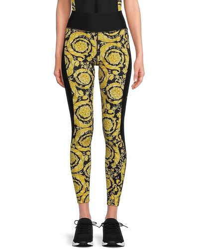 Versace High Rise Baroque Print Leggings - Yellow