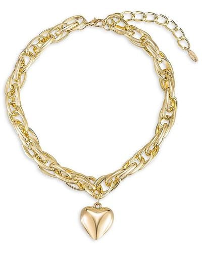 Ettika Goldtone Steel Chain Heart Pendant Necklace - Metallic