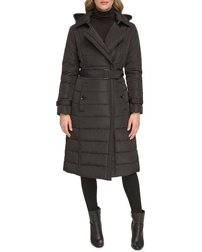 Kenneth Cole Belted Puffer Trench Coat - Black