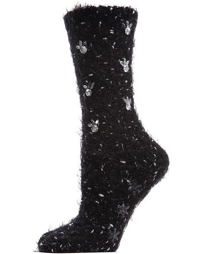 Memoi Floral Gem-embellished Crew Socks - Black