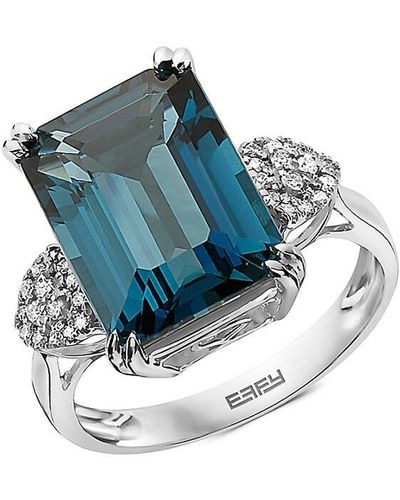 Effy 14K, London Topaz & Diamond Ring - Blue