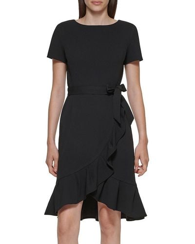 Calvin Klein Flounce Hem Belted Dress - Black
