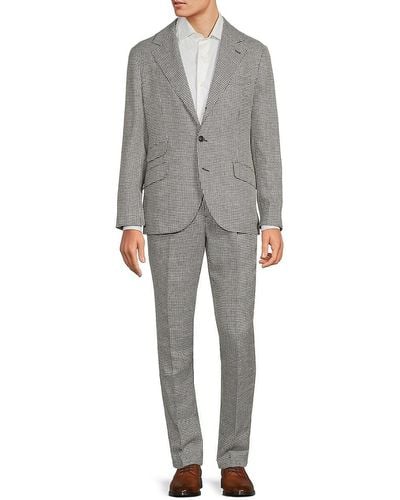 Brunello Cucinelli Plaid Linen Blend Suit - Grey