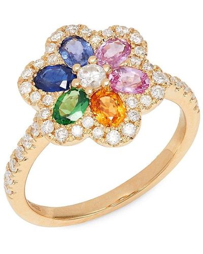 Effy 14k Yellow Gold, Sapphire & Diamond Flower Ring - White