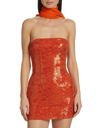 LAQUAN SMITH Strapless Lace & Sequin Mini Dress - Red