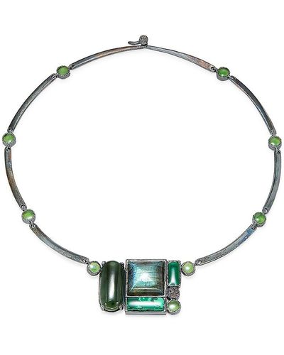 Bottega Veneta Sterling Silver & Green Stone Necklace - Metallic