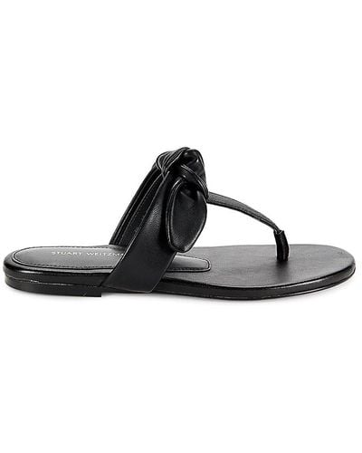 Stuart Weitzman Leather Flat Sandals - Black