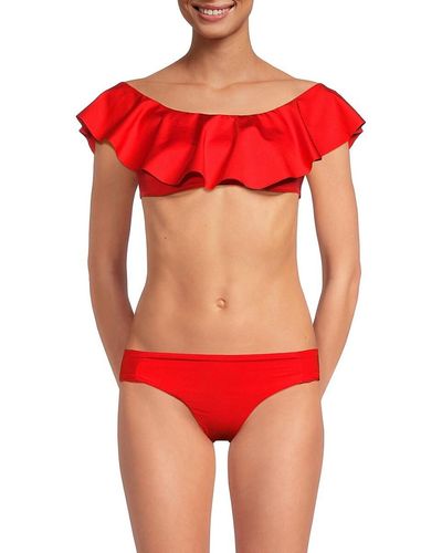 Trina Turk Monaco Ruffle Off Shoulder Bikini Top - Red