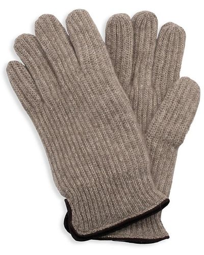 Portolano Suede-piped Cashmere Gloves - Brown