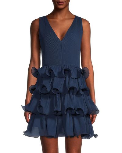 MILLY Gia Tiered Ruffle Mini Dress - Blue