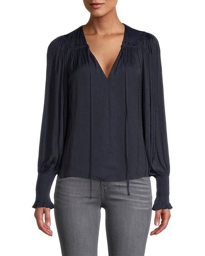 Rebecca Taylor Sateen Tie Front Blouse - Blue