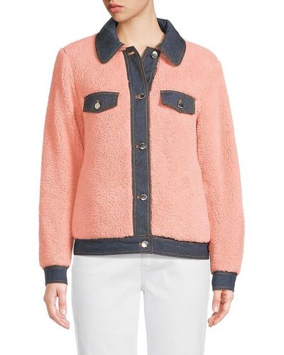 Love Moschino Faux Fur & Denim Trucker Jacket - Pink