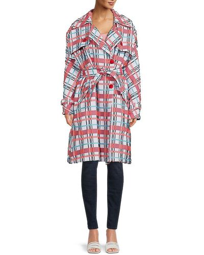 Stella Jean Checked Belted Trench Coat - Red