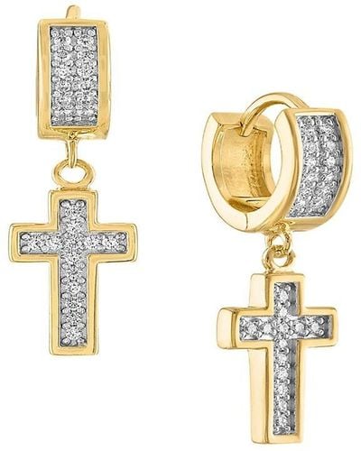 Esquire 14K Goldplated Sterling & Cubic Zirconia Cross Drop Earrings - Metallic