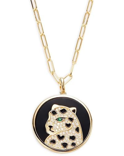 Effy 14k Yellow Gold, Diamond & Emerald Panther Necklace - Metallic