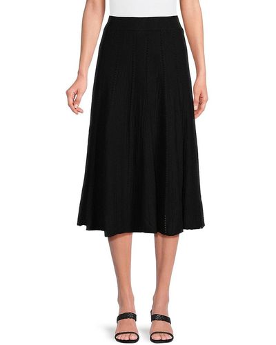 Tahari Ribbed Knit A Line Midi Skirt - Black